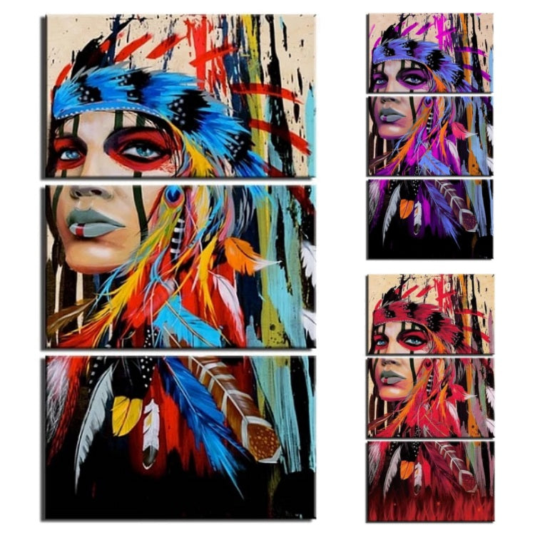 3-Piece Abstract Female Indian Warrior Canvas Wall Art