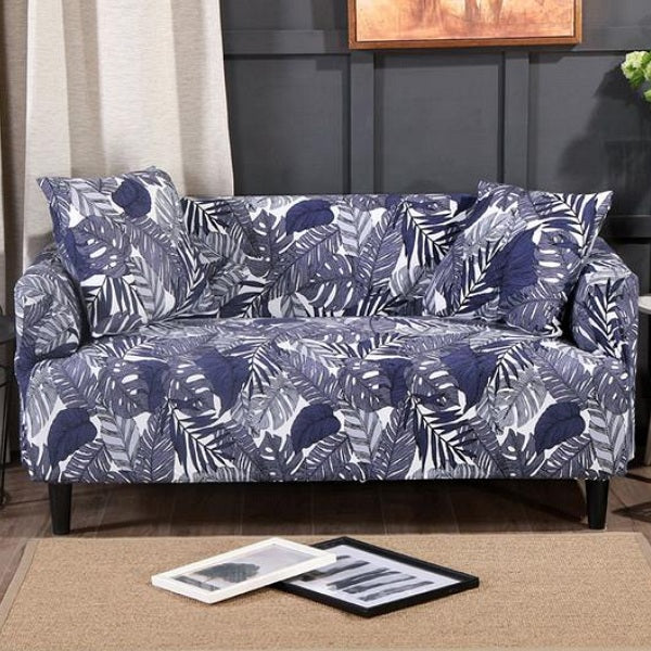 Blue Tropical Palm Leaf Pattern Sofa Couch Cover