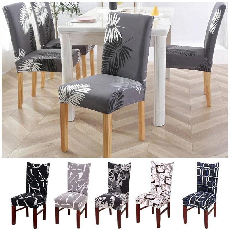 Light Gray Fern / Palm Leaf Pattern Dining Chair Cover