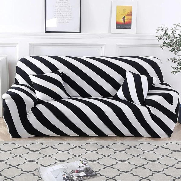 Black White Diagonal Striped Sofa Couch Cover Decorzee