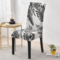Black & White Tropical Palm Leaf Print Dining Chair Cover