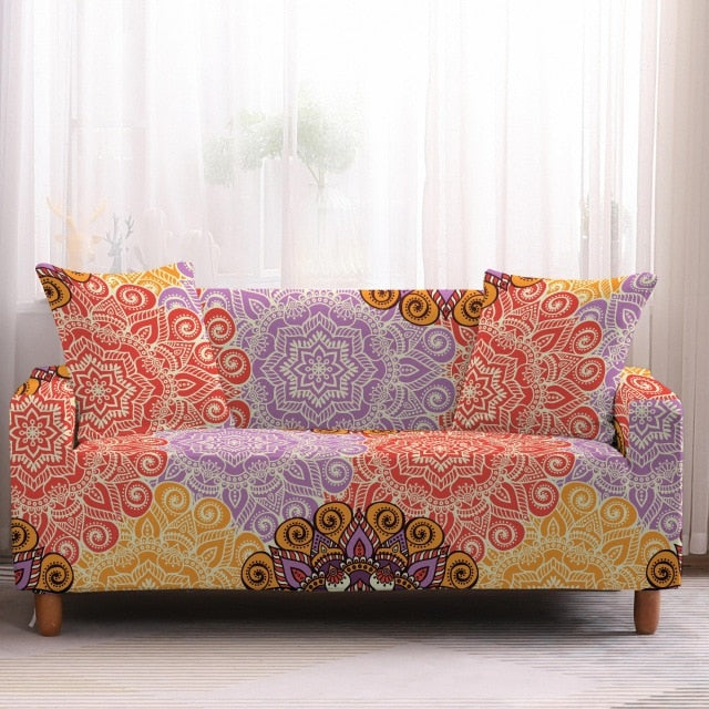 ** 2-Seat Colorful Mandala Pattern Sofa Couch Cover