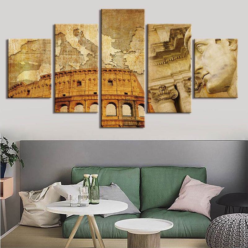 5-Piece Vintage Italian / Roman Monuments Canvas Wall Art
