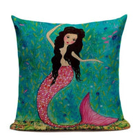 18" Nautical Vintage Mermaid Print Throw Pillow Cover