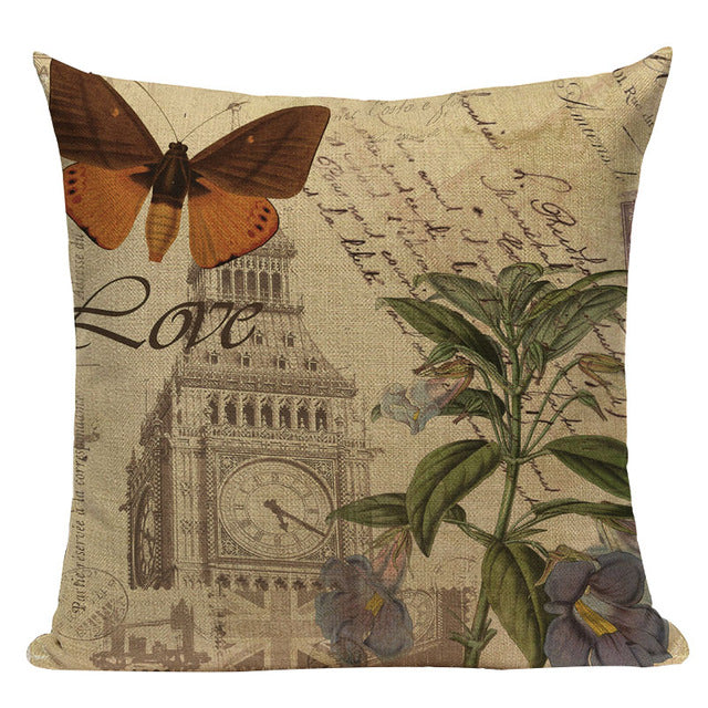 18" Vintage Flower / Butterfly Throw Pillow Cover