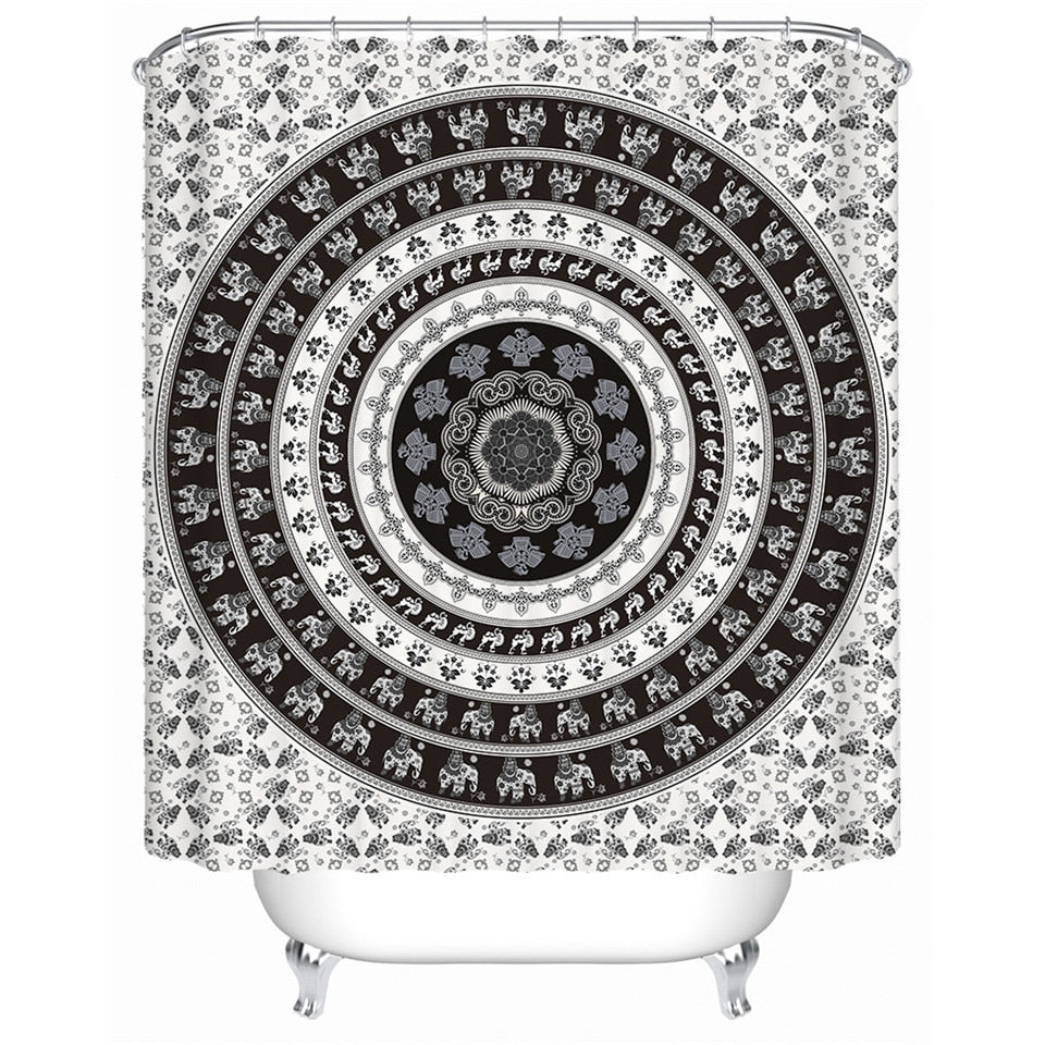 Black & White Boho Mandala Bathroom Shower Curtain