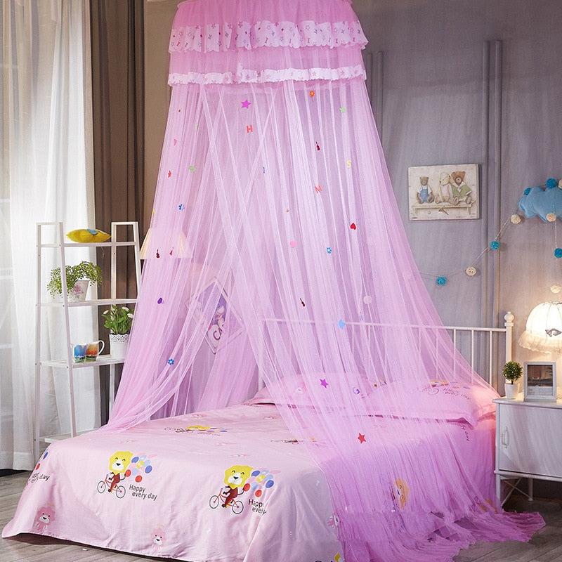 Girls 26" Round Sheer Hearts & Stars Bed Canopy