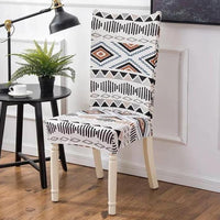 White Geometric Native / Aztec Pattern Dining Chair Cover