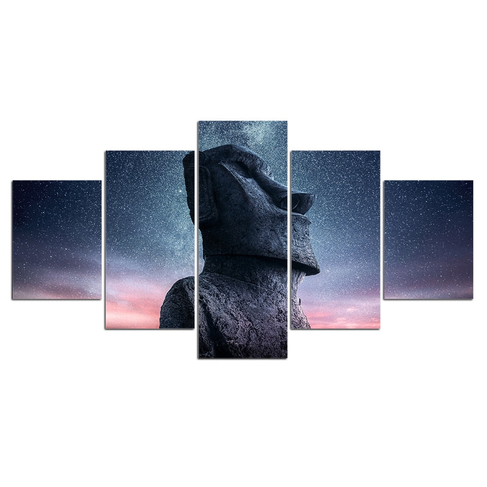 5-Piece Starry Easter Island Moai Statue Canvas Wall Art