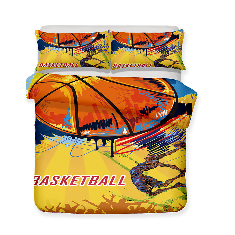 Yellow 2/3-Piece Graffiti Basketball Print Duvet Cover Set