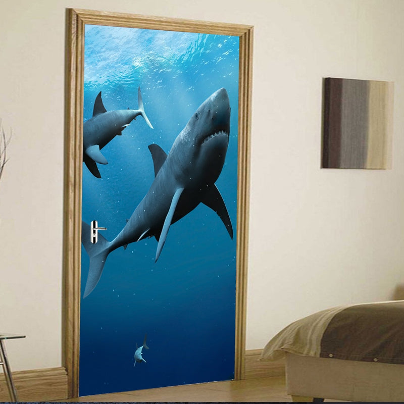 Deep Blue Sea Shark 3D Door Mural Sticker