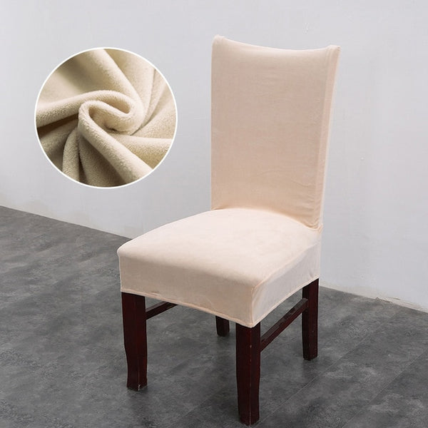 Solid Color Plush Velvet Elastic Dining Chair Cover Decorzee