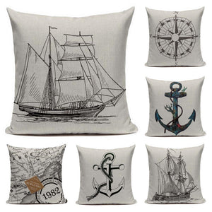 18" Vintage Nautical Sailboat Throw Pillow Cover