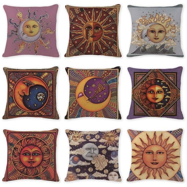  M-Qizi Sun Moon Pillow Covers - Astrology Decor, 18 x