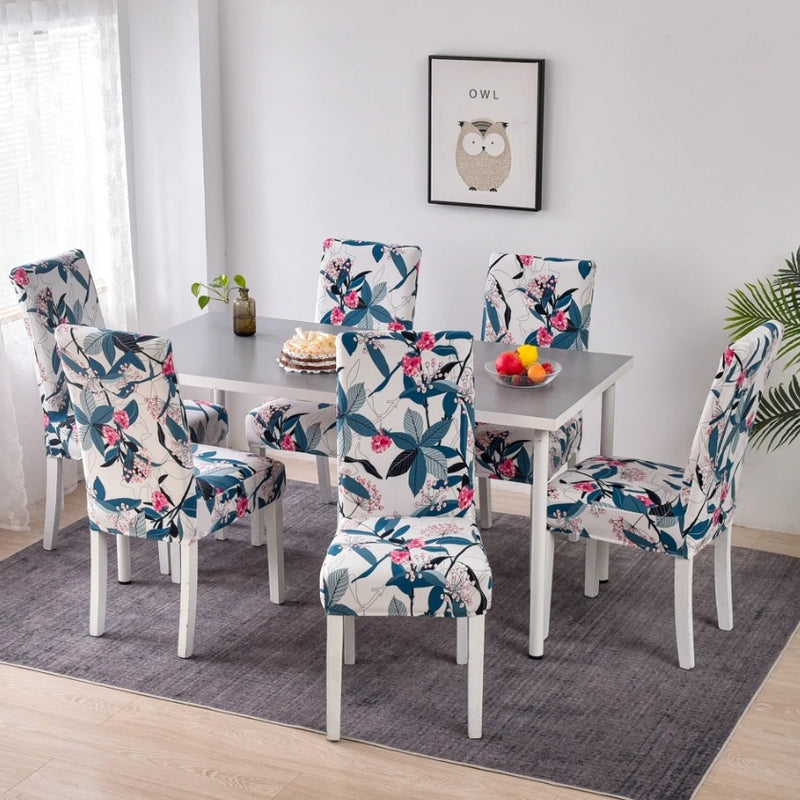 Blue / Pink Abstract Floral Pattern Dining Chair Cover