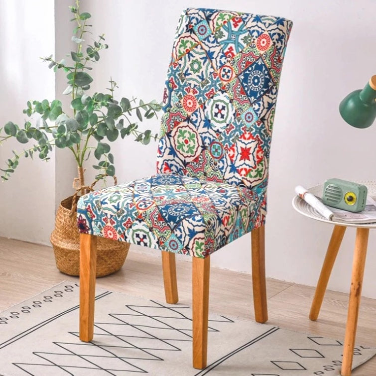 Colorful Boho Mosaic Tile Pattern Dining Chair Cover