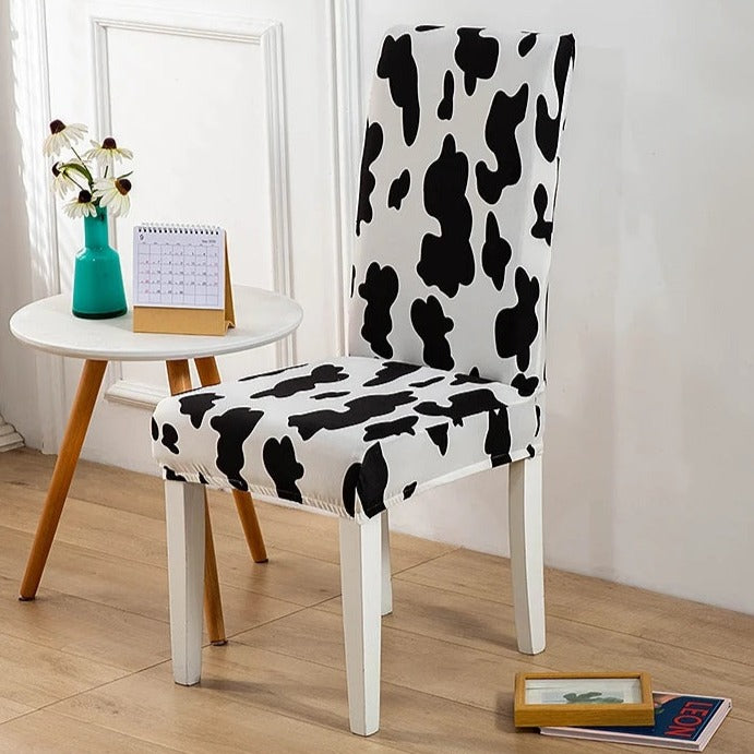 Black & White Cow Pattern Print Dining Chair Cover