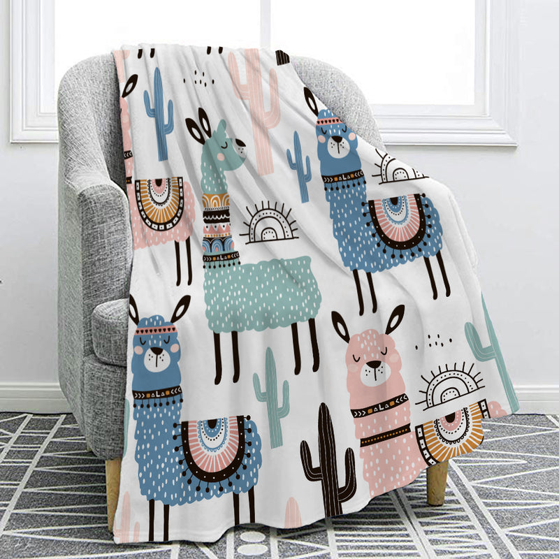 Cute Cartoon Alpaca / Llama Print Fleece Throw Blanket