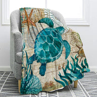 Mediterranean Sea Life Print Fleece Throw Blanket