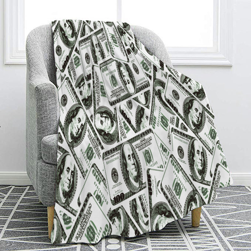Hundred Dollar Bill Money Print Fleece Throw Blanket
