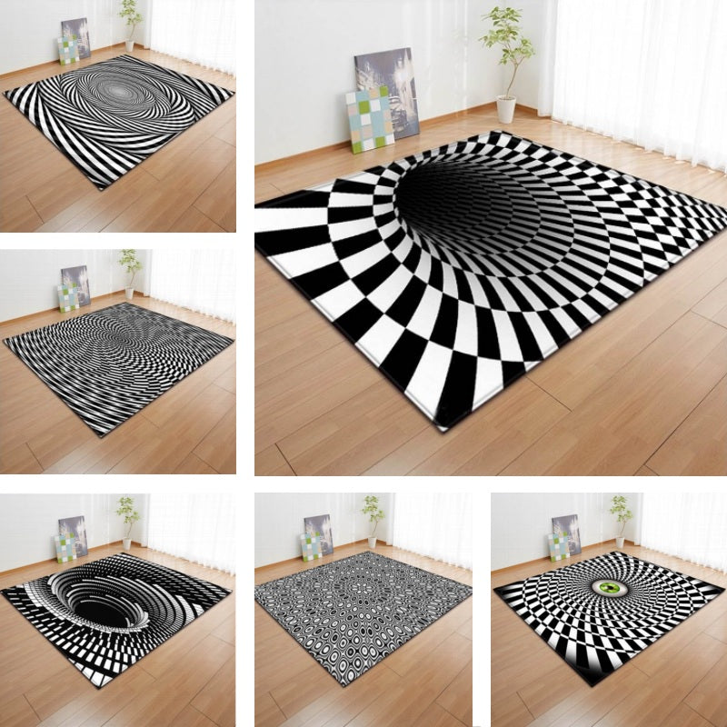 3D Black & White Optical Illusion Area Rug Floor Mat