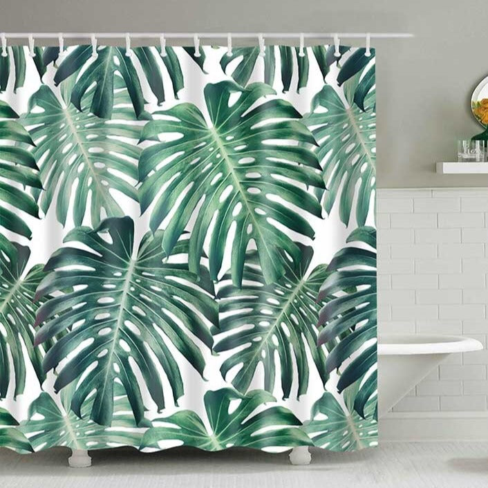 Green Tropical Palm Leaf Print Bathroom Shower Curtain