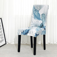 Blue / White Palm Leaf Print Elastic Dining Chair Cover