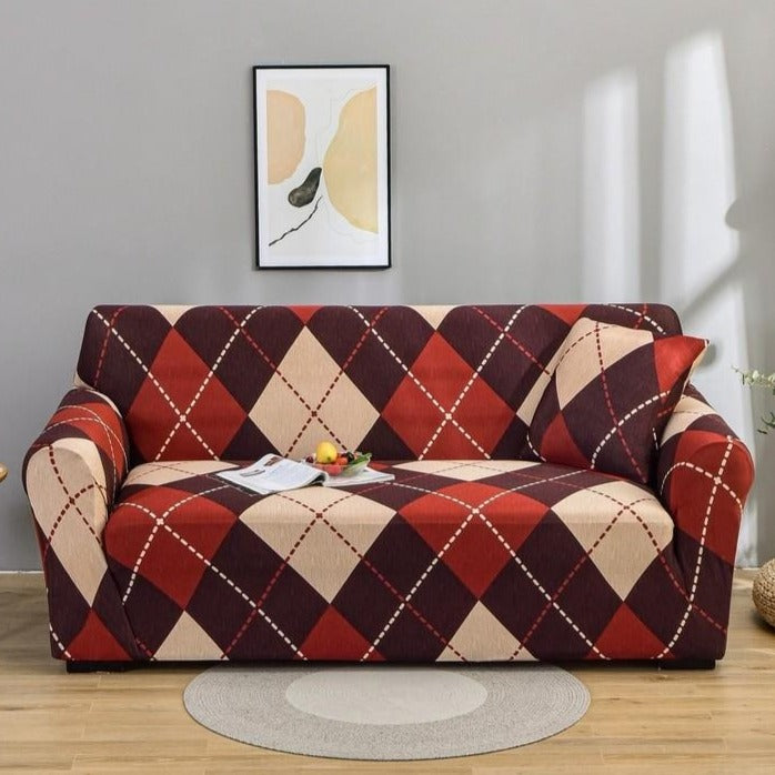 Burgundy Red Plaid Tartan Pattern Sofa Couch Cover