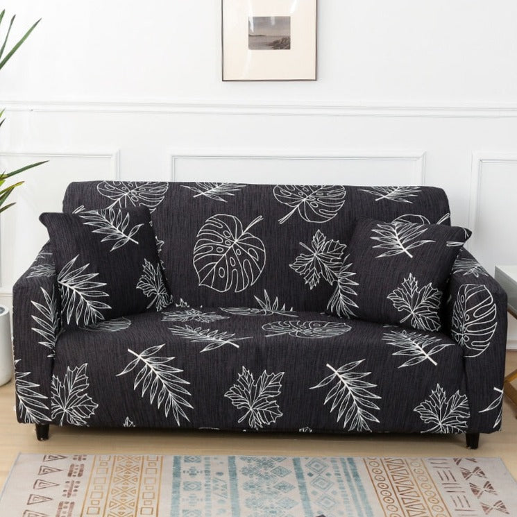 Black & White Leaf Pattern Sofa Couch Cover