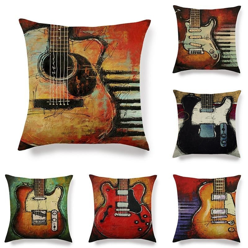 18" Abstract Musical Guitar Print Throw Pillow Cover