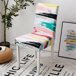 Multi-Color Abstract Paint Stripe Dining Chair Cover