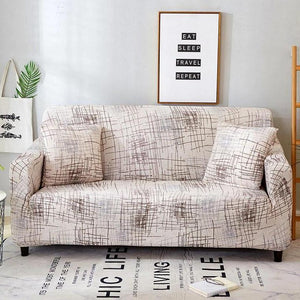 Ivory Abstract Scratch Pattern Sofa Couch Cover