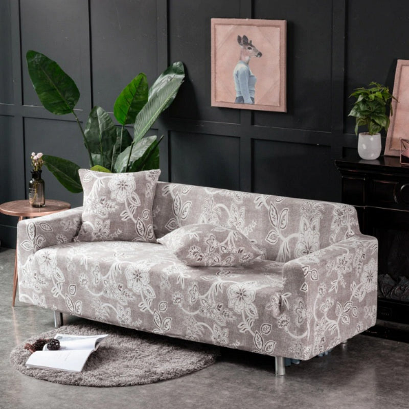 Beige / White Floral Pattern Sofa Couch Cover