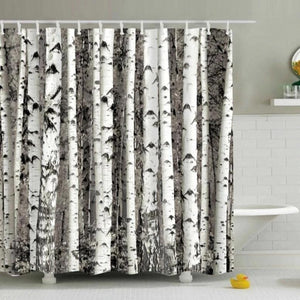 Black & White Birch Tree Print Bathroom Shower Curtain