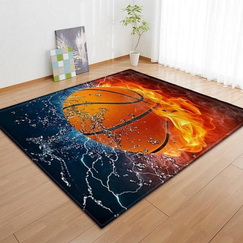 Black Flaming Basketball Print Area Rug Floor Mat