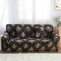 Black / Gold Floral Damask Pattern Sofa Couch Cover