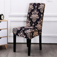 Black Floral Motif Pattern Dining Chair Cover