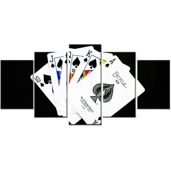5-Piece Black Spades Playing Cards Canvas Wall Art