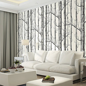 Black & White Birch Tree Print Wallpaper