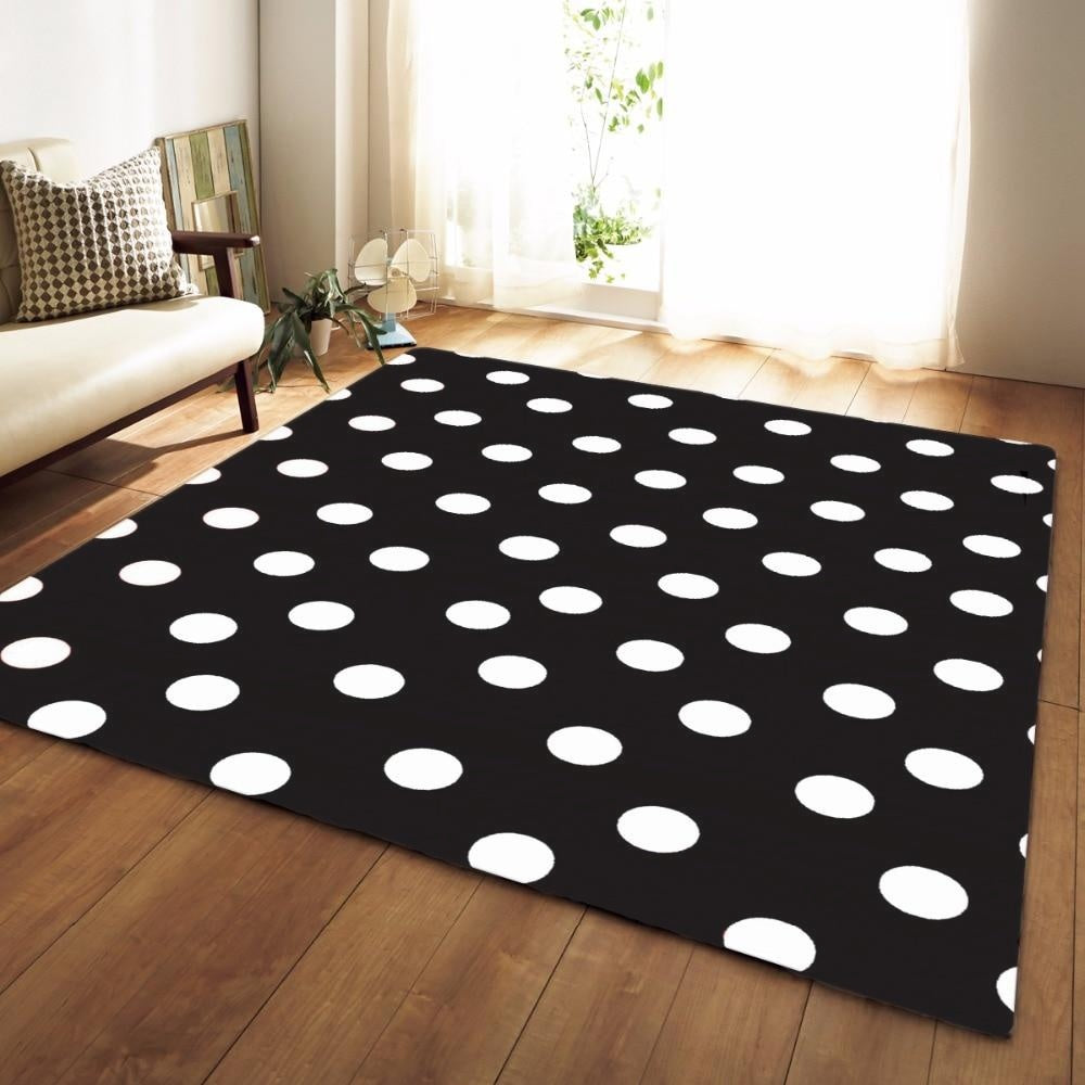 Black & White Polka Dot Print Area Rug Floor Mat