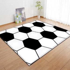 Black & White Soccer Ball Pattern Area Rug Floor Mat