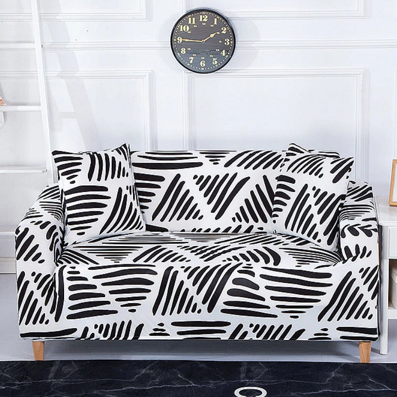 Black & White Striped Triangle Pattern Sofa Couch Cover