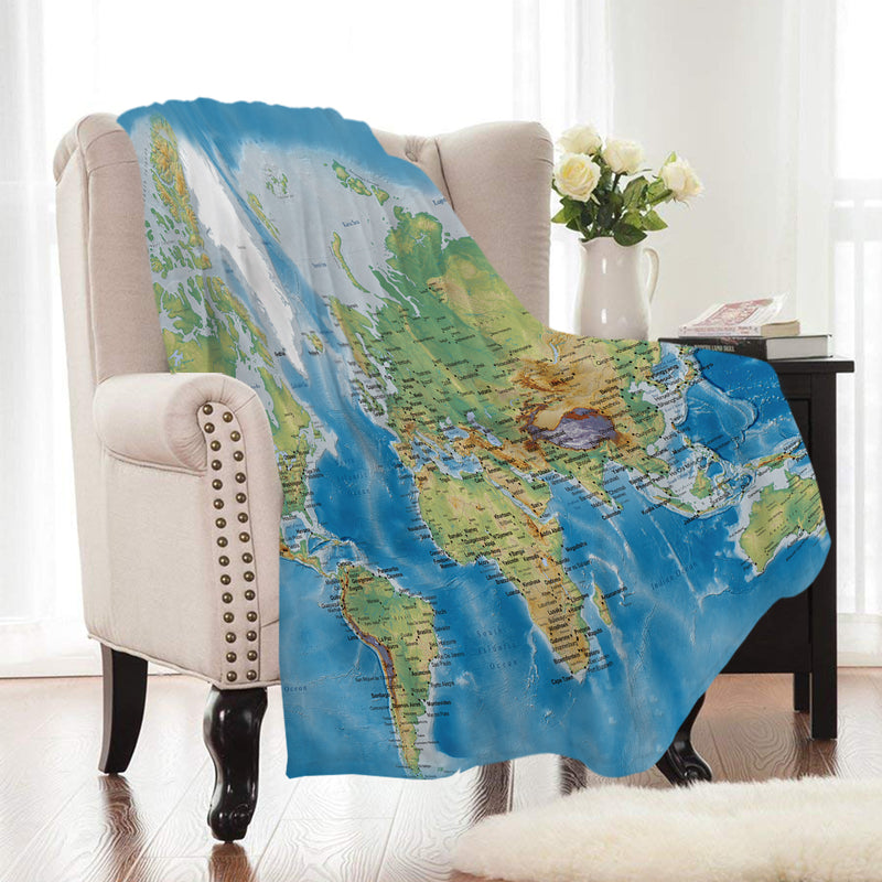 Blue Classic World Map Fleece Throw Blanket