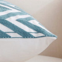 18" Blue Embroidered Geometric Throw Pillow Cover