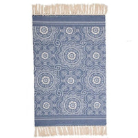 Woven Blue Floral Mandala Pattern Accent Throw Rug