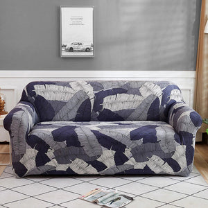 Blue / Gray Palm Leaf Pattern Sofa Couch Cover