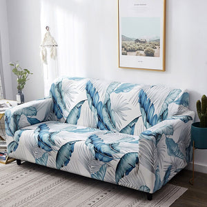Blue / White Palm Leaf Pattern Sofa Couch Cover