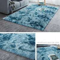 Blue 2-Tone Faux Fur Plush Shag Area Rug Floor Mat