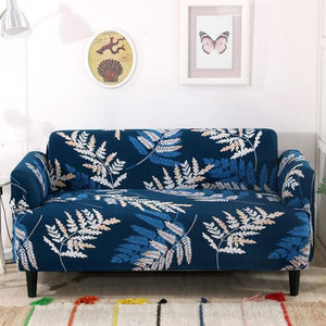 Blue Tropical Fern Leaf Pattern Sofa Couch Cover