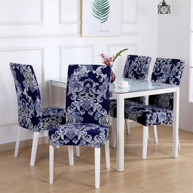 Blue Vintage Floral Damask Pattern Dining Chair Cover